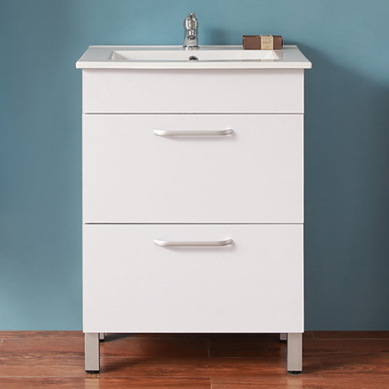 Badmöbel Set 60 cm Weiß/Walnuss Waschbecken mit Unterschrank Waschtisch Keramikbecken