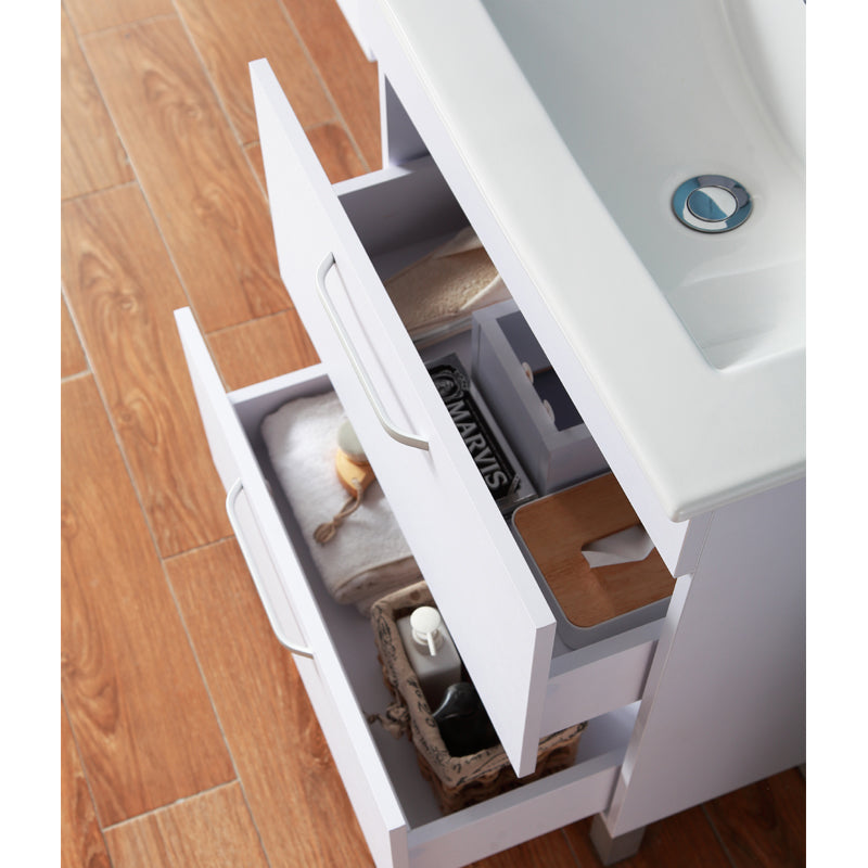 Badmöbel Set 60 cm Weiß/Walnuss Waschbecken mit Unterschrank Waschtisch Keramikbecken