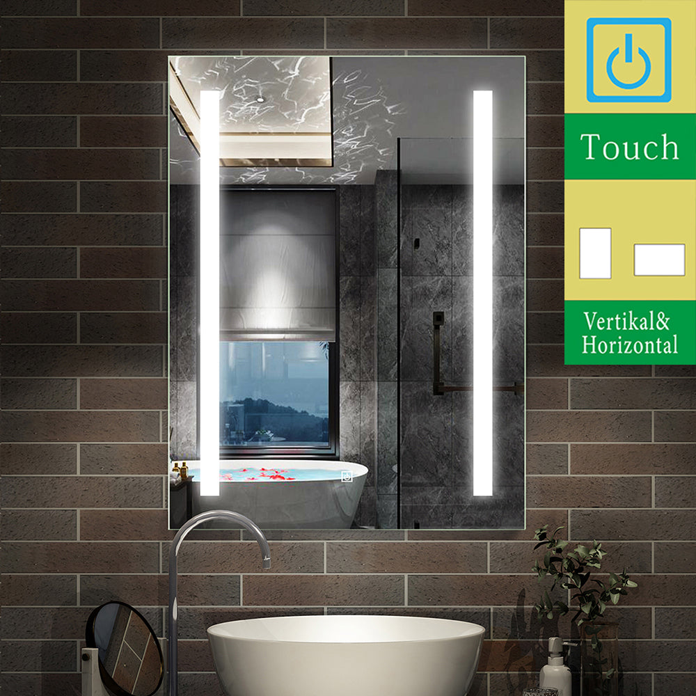 LED Badspiegel 50×70, 60×80 cm Wandspiegel mit Beleuchtung Touch-Schalter Kaltweiß