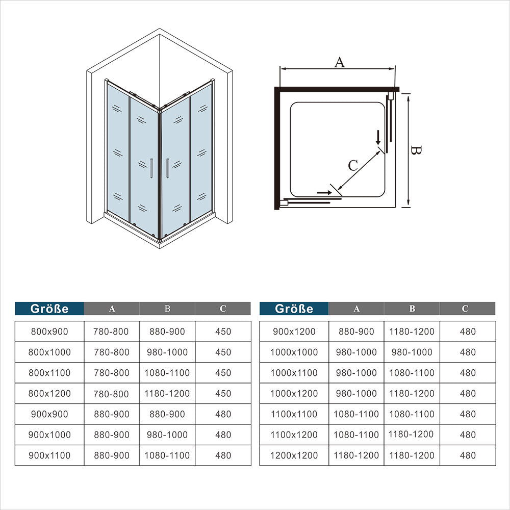 Duschkabine Eckeinstieg Schiebetür Eckdusche Glas Höhe: 195cm