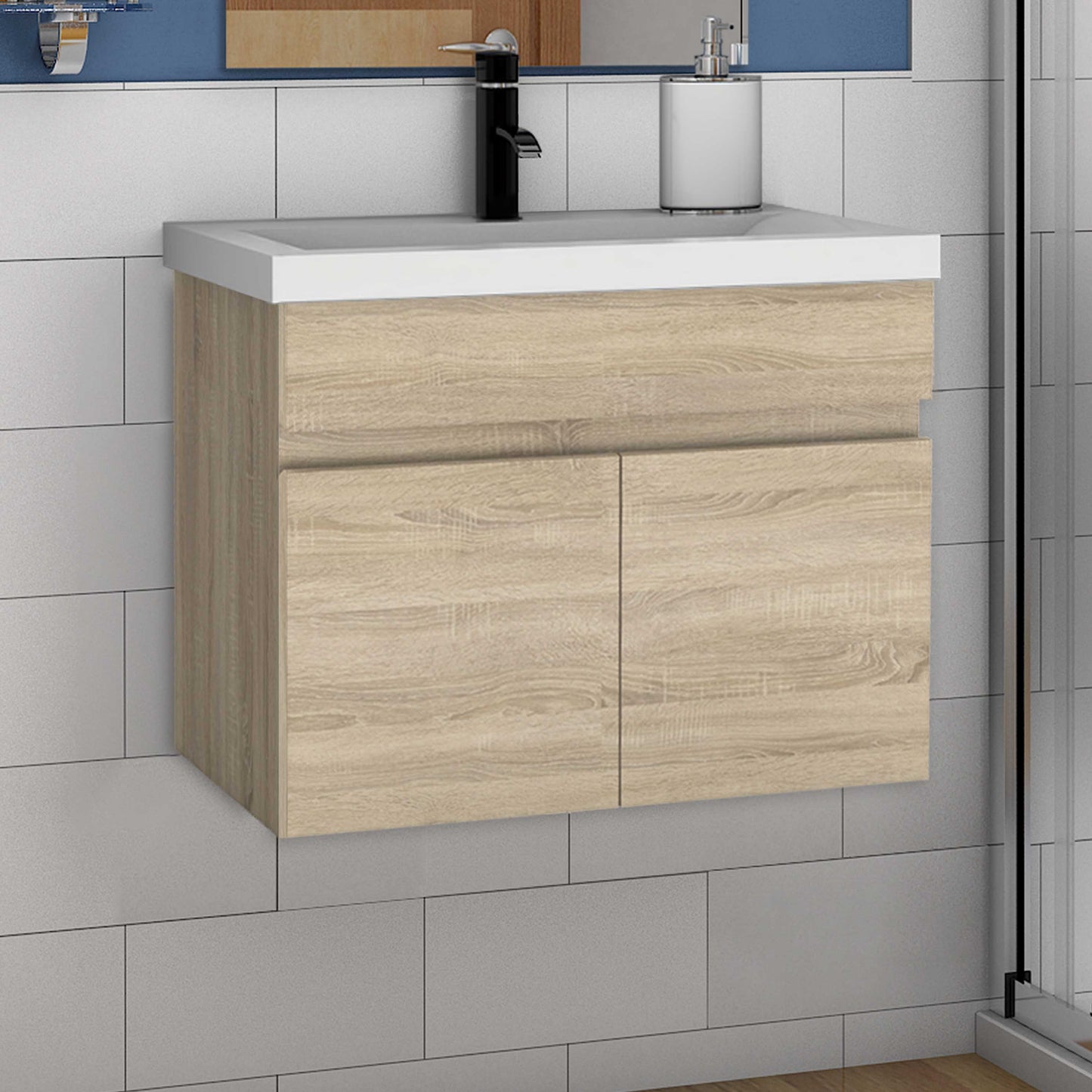 Badmöbel Set 80 cm Badezimmer Waschtisch mit Unterschrank Weiß Matt/Eiche Matt