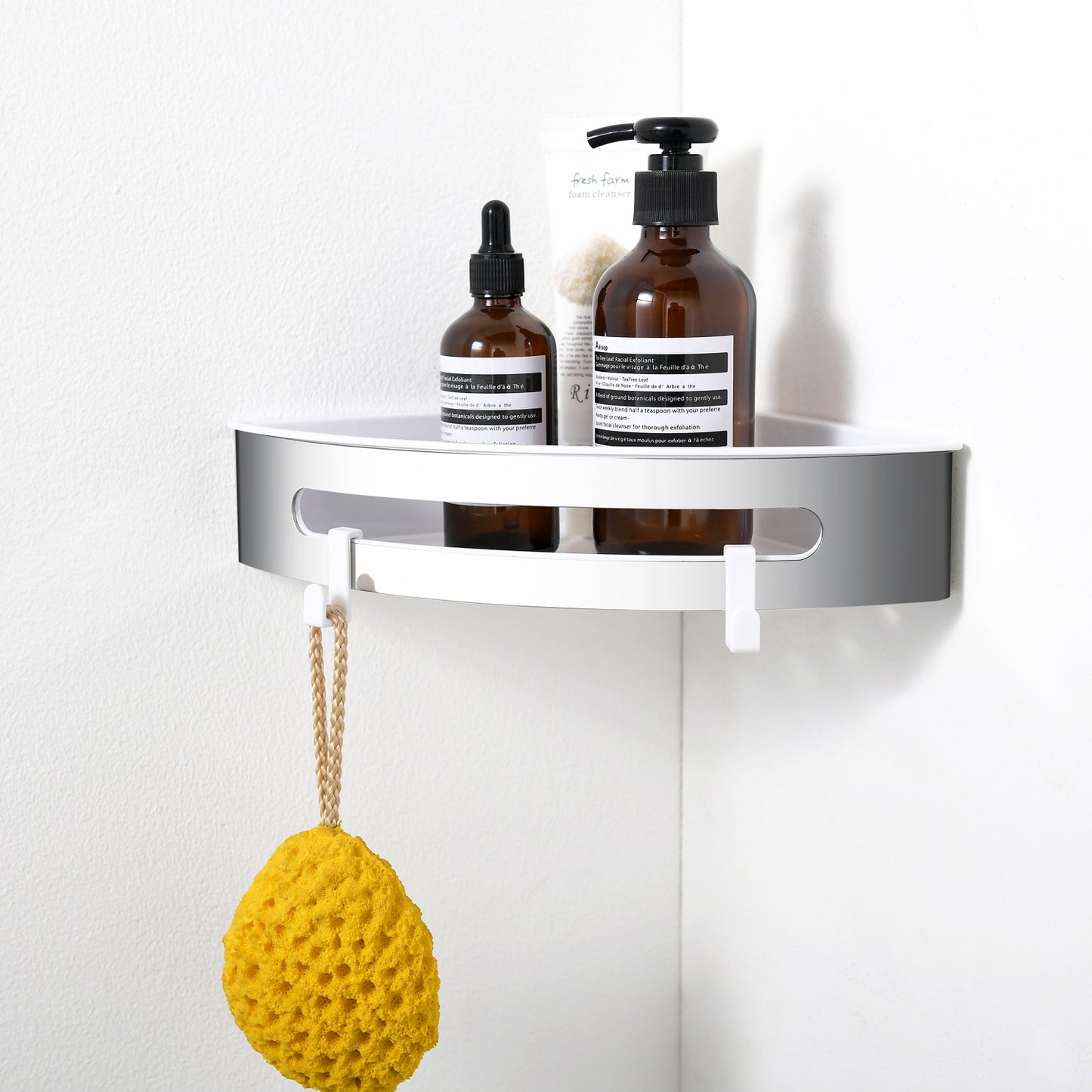 Duschablage mit 2 Haken, Duschkorb KLEBEN oder Bohren, Eckregal Rechteckig/Rechteckig, Schwarz