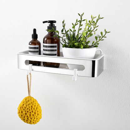 Duschablage mit 2 Haken, Duschkorb KLEBEN oder Bohren, Eckregal Rechteckig/Rechteckig, Schwarz