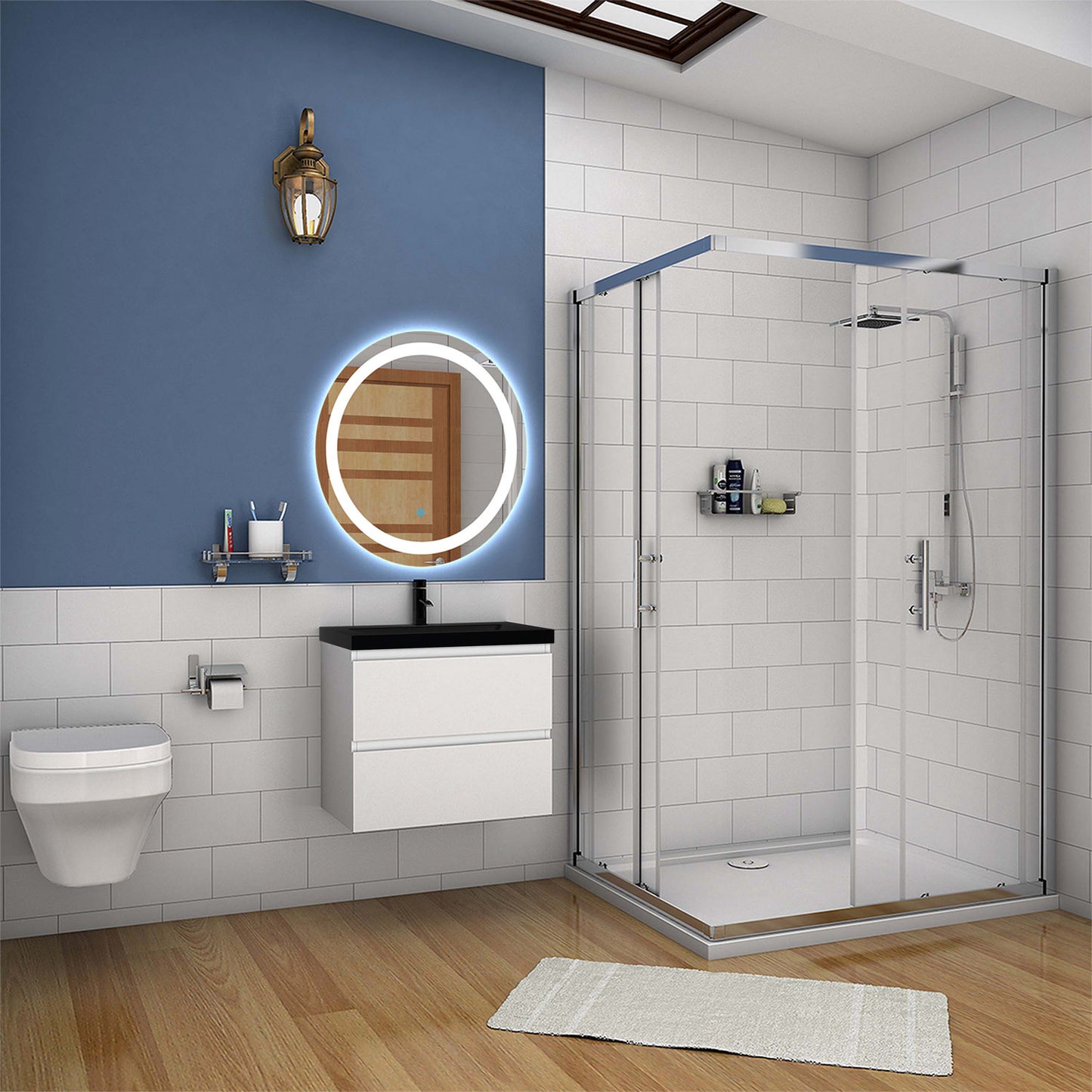 Badmöbel-Set 60 cm vormontierter Unterschrank, inkl. 2 Schubladen mit Soft-Close-Funktion,Waschtisch schwarz