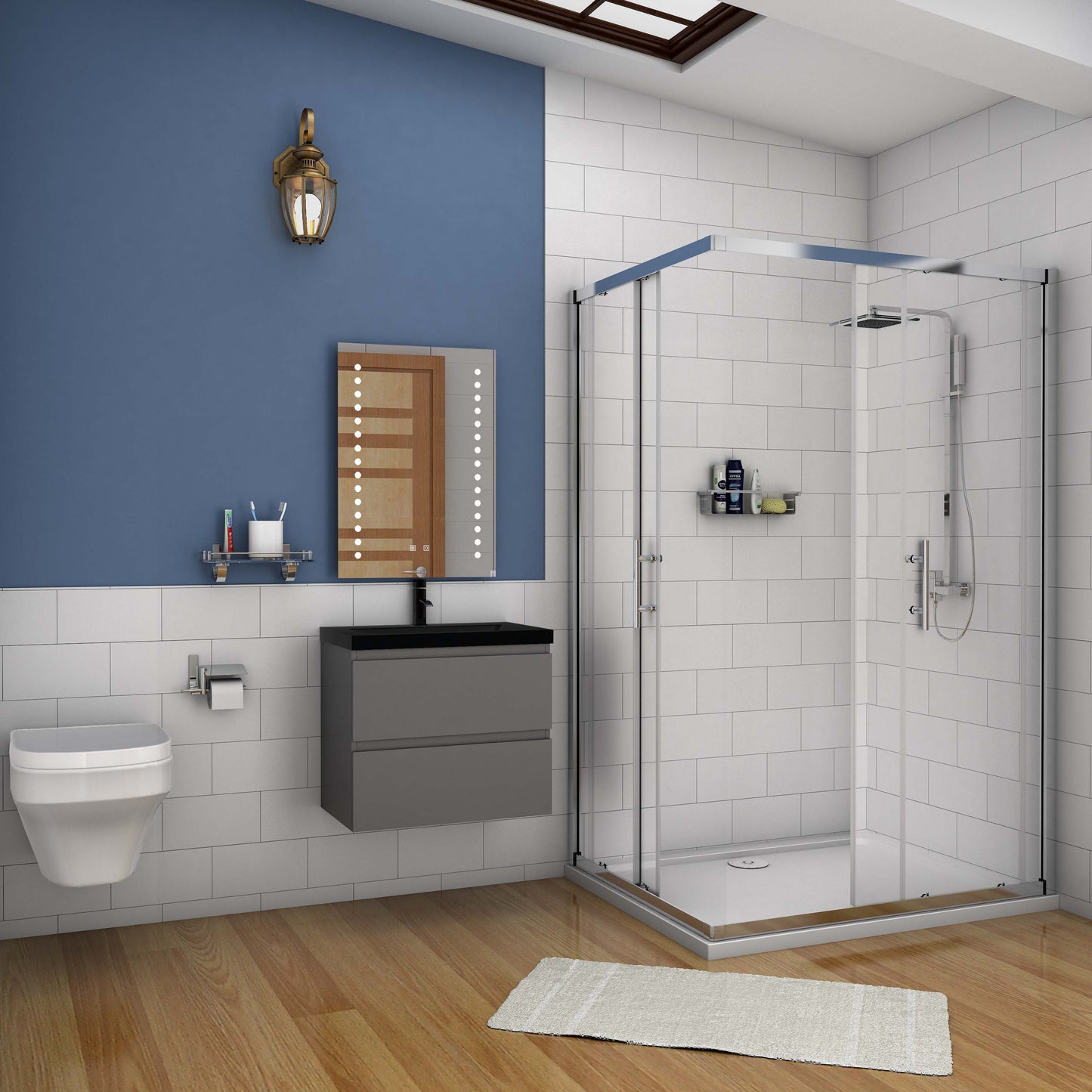 Badmöbel-Set 60 cm vormontierter Unterschrank, inkl. 2 Schubladen mit Soft-Close-Funktion,Waschtisch schwarz