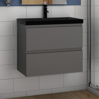 Badmöbel-Set 60 cm vormontierter Unterschrank, inkl. 2 Schubladen mit Soft-Close-Funktion,Waschtisch schwarz