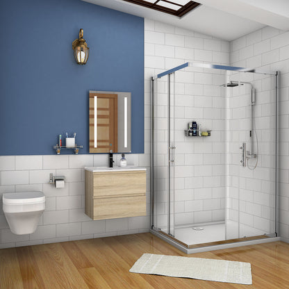 Badmöbel Set CARMEN 50 cm Eiche Natur Waschbecken mit Unterschrank Waschtisch Keramikbecken