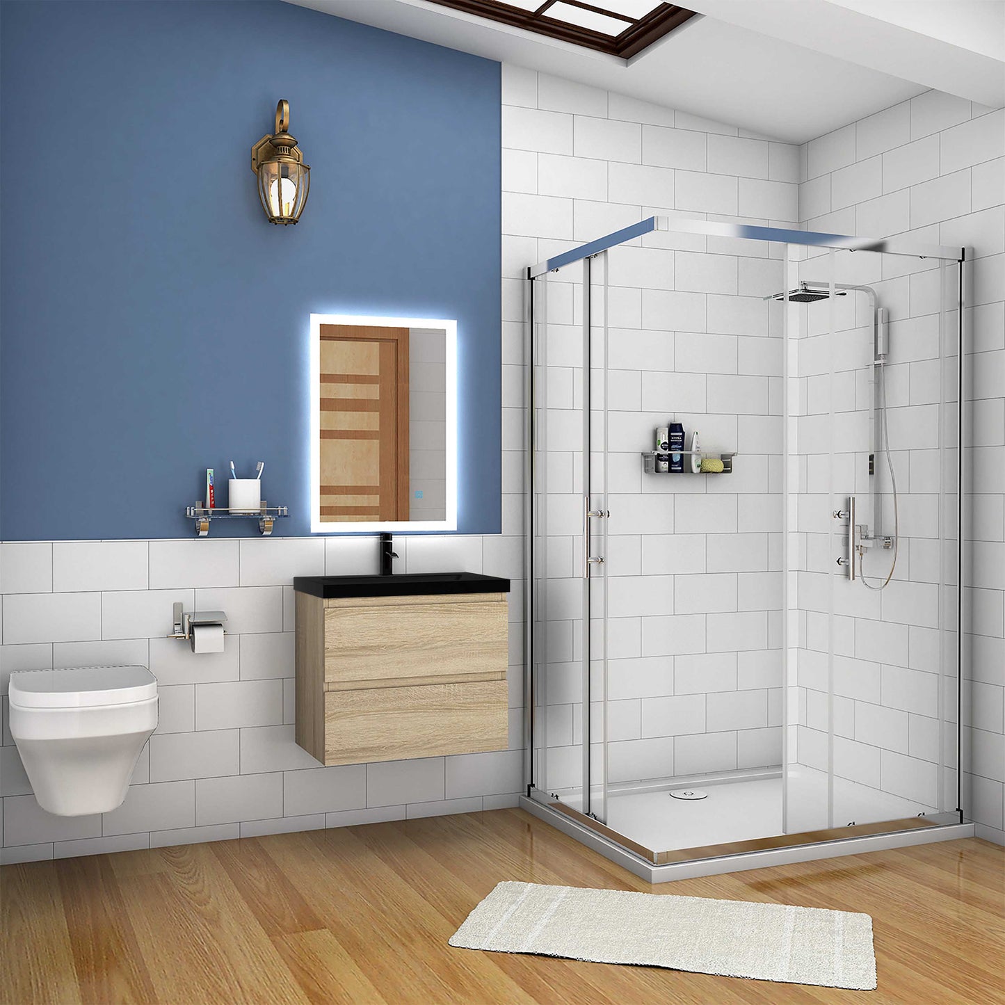 Badmöbel-Set 60 cm vormontierter Unterschrank, inkl. 2 Schubladen mit Soft-Close-Funktion,Waschtisch schwarz