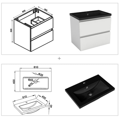 Waschtisch mit Unterschrank 60 cm Badmöbel Set mit Waschbecken Gäste WC Weiß Matt