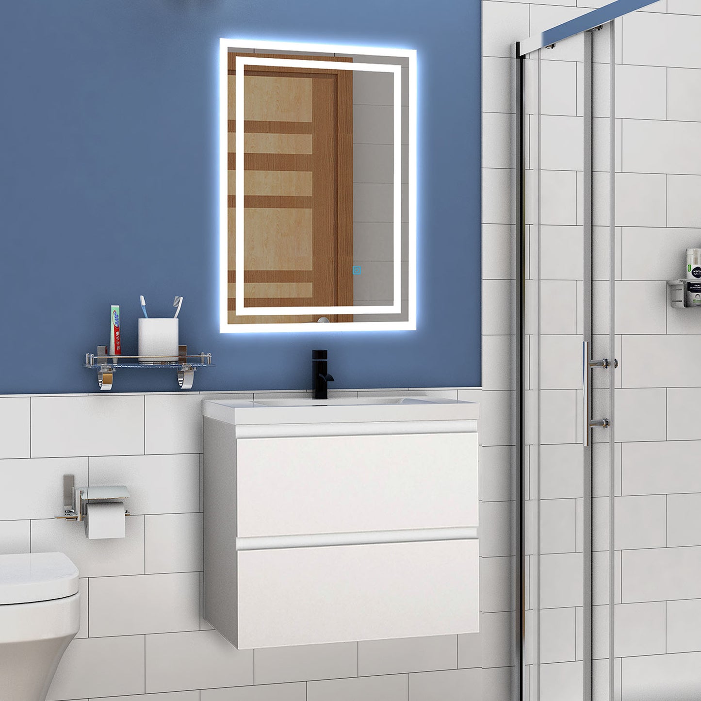 Waschtisch mit Unterschrank 60 cm Badmöbel Set mit Waschbecken Gäste WC Weiß Matt