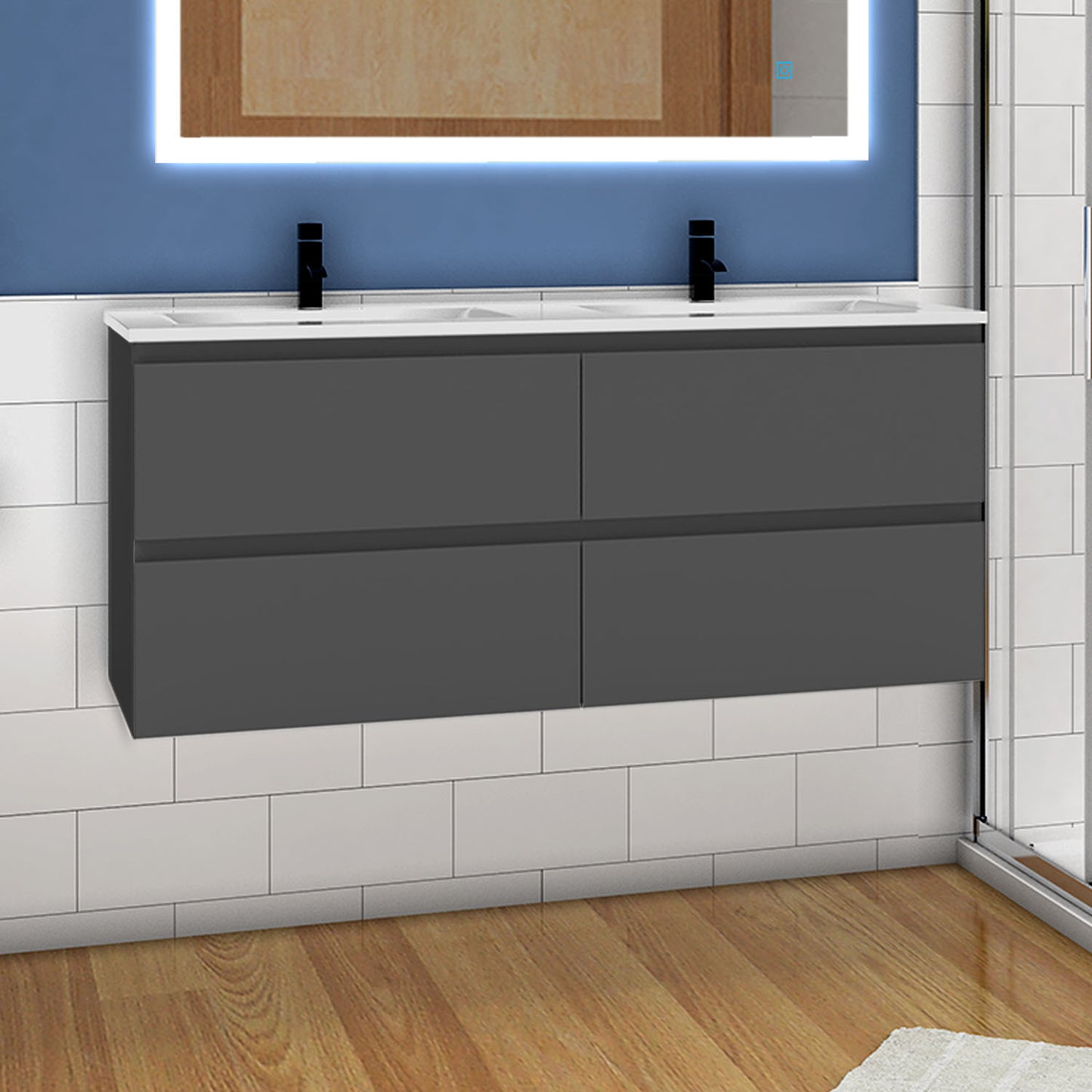 Badmöbel Set 120cm Badezimmer Waschtisch mit Unterschrank Weiß/Anthrazit/Eiche Matt