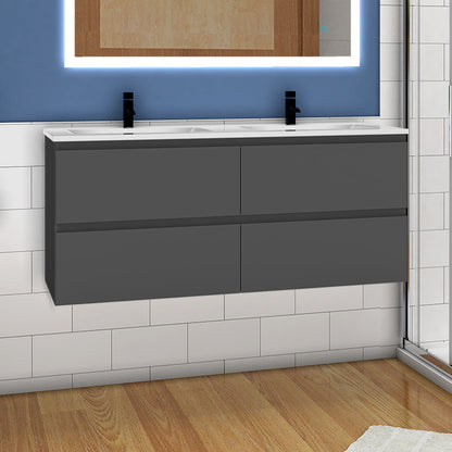 Badmöbel Set 120cm Badezimmer Waschtisch mit Unterschrank Weiß/Anthrazit/Eiche Matt