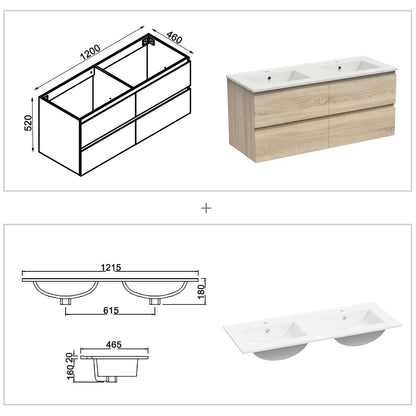 Badmöbel Set 120cm Badezimmer Waschtisch mit Unterschrank Weiß/Anthrazit/Eiche Matt