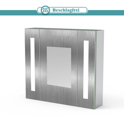 LED Spiegelschrank LISA 65x60cm Badspiegel mit Beleuchtung, Aluminium, Doppelseitiger Spiegel, IR-Sensor Schalter, Rasier Steckdose, Beschlagfrei