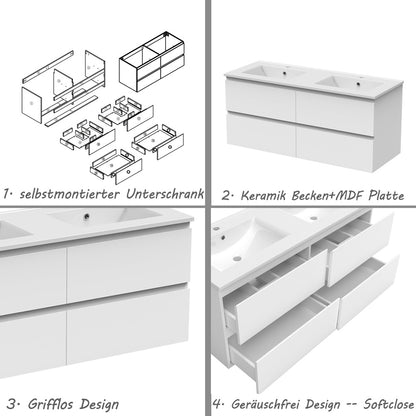Badmöbel Set 120cm Badezimmer Waschtisch mit Unterschrank Weiß/Anthrazit/Eiche Matt