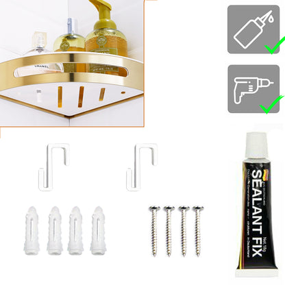 Duschablage mit 2 Haken, Duschkorb KLEBEN oder Bohren, Eckregal Rechteckig/Rechteckig, Schwarz