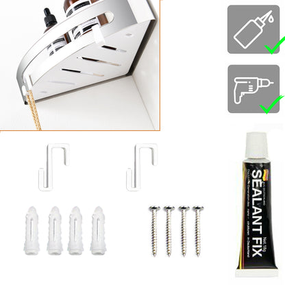 Duschablage mit 2 Haken, Duschkorb KLEBEN oder Bohren, Eckregal Rechteckig/Rechteckig, Schwarz