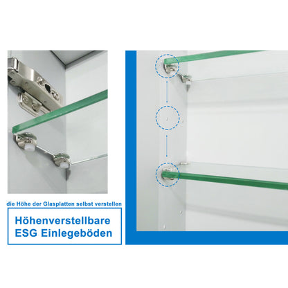 LED Spiegelschrank LISA 65x60cm Badspiegel mit Beleuchtung, Aluminium, Doppelseitiger Spiegel, IR-Sensor Schalter, Rasier Steckdose, Beschlagfrei