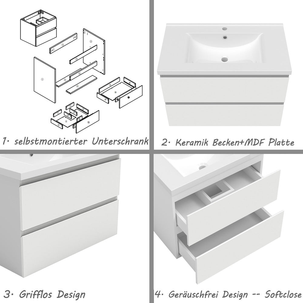 Waschtisch mit Unterschrank 80 cm Badezimmer Waschtisch mit Unterschrank Weiß Matt/Anthrazit Matt