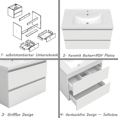 Waschtisch mit Unterschrank 80 cm Badezimmer Waschtisch mit Unterschrank Weiß Matt/Anthrazit Matt