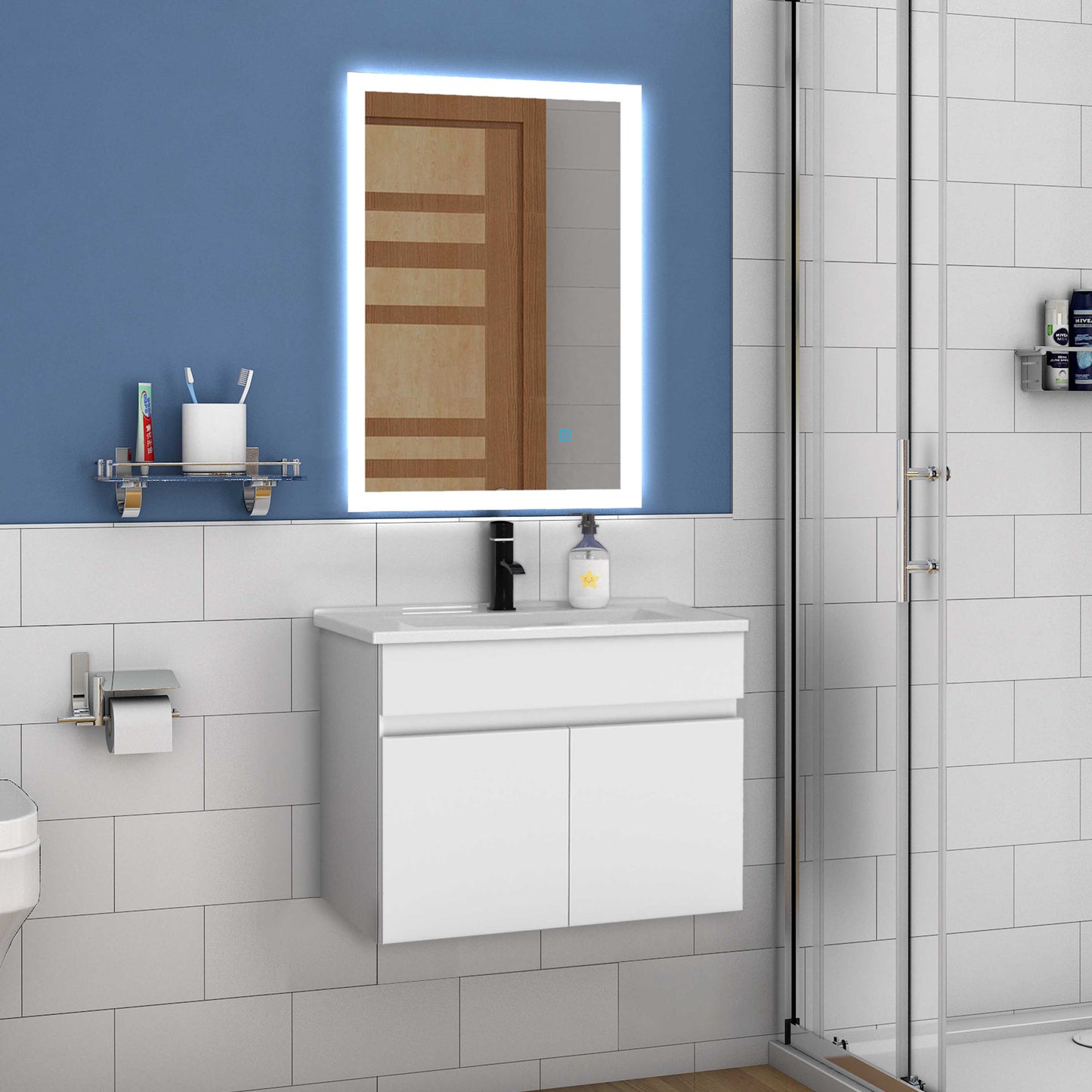 Waschtisch mit Unterschrank 60 cm Badmöbel Set mit Waschbecken  Gäste WC Weiß Matt