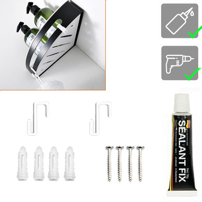 Duschablage mit 2 Haken, Duschkorb KLEBEN oder Bohren, Eckregal Rechteckig/Rechteckig, Schwarz