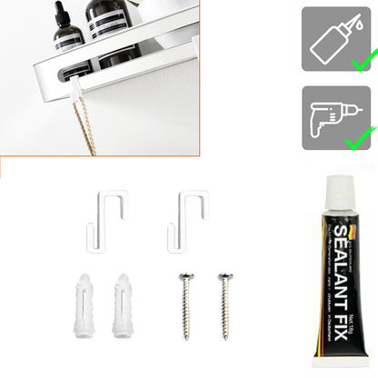 Duschablage mit 2 Haken, Duschkorb KLEBEN oder Bohren, Eckregal Rechteckig/Rechteckig, Schwarz