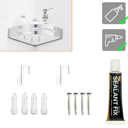 Duschablage mit 2 Haken, Duschkorb KLEBEN oder Bohren, Eckregal Rechteckig/Rechteckig, Schwarz