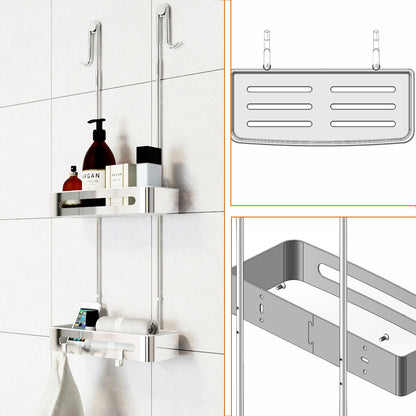 Duschablage mit 2 Haken, Duschkorb KLEBEN oder Bohren, Eckregal Rechteckig/Rechteckig, Schwarz