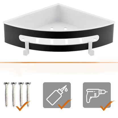 Duschablage mit 2 Haken, Duschkorb KLEBEN oder Bohren, Eckregal Rechteckig/Rechteckig, Schwarz