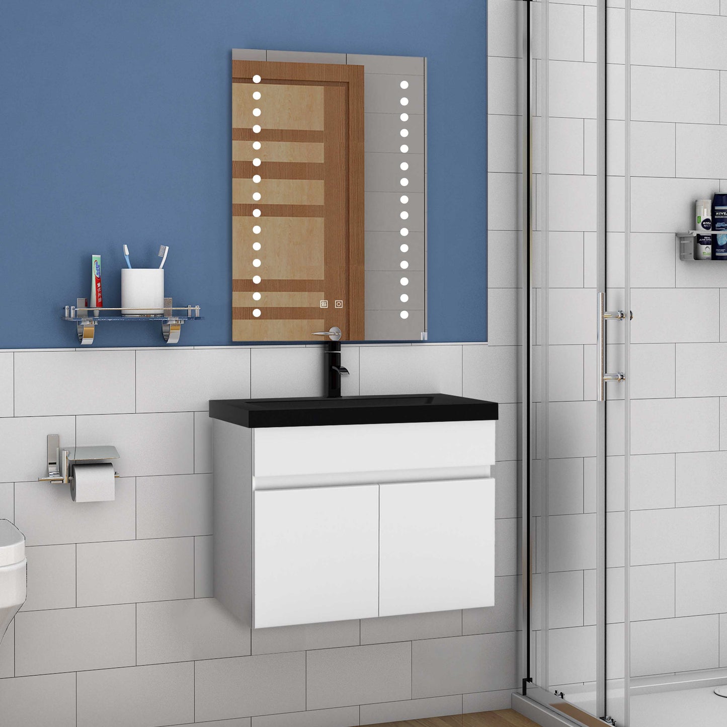 Waschtisch mit Unterschrank 60 cm Badmöbel Set mit Waschbecken  Gäste WC Weiß Matt