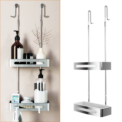 Duschablage mit 2 Haken, Duschkorb KLEBEN oder Bohren, Eckregal Rechteckig/Rechteckig, Schwarz