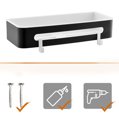 Duschablage mit 2 Haken, Duschkorb KLEBEN oder Bohren, Eckregal Rechteckig/Rechteckig, Schwarz