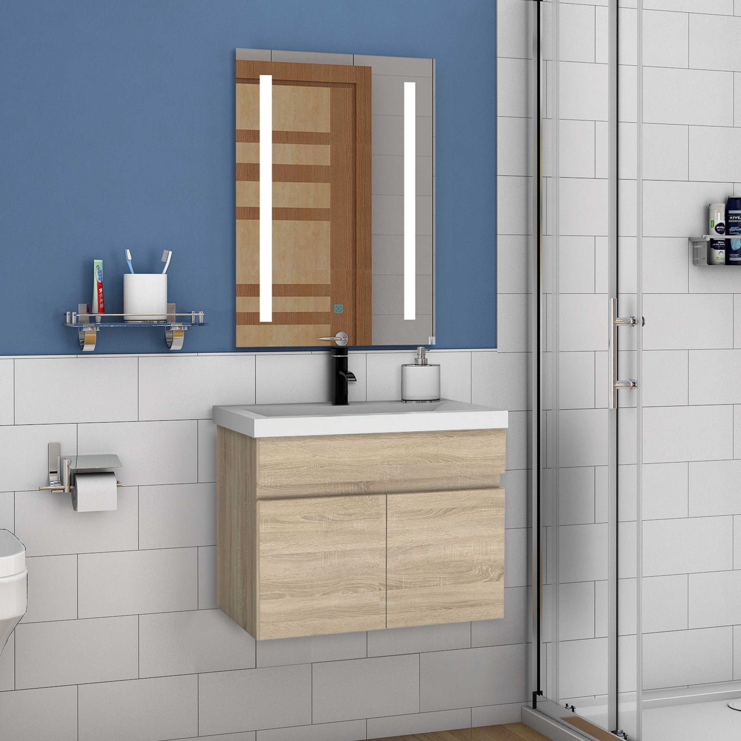 Waschbecken mit Unterschrank 60 cm Badmöbel Set mit Waschtisch Gäste WC Eiche Matt