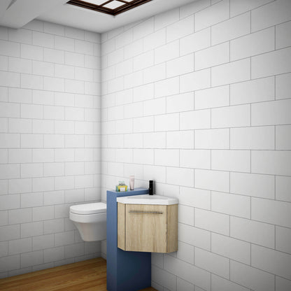 Eck-Badmöbel Set AURORA 45 cm Weiß/Eiche Natur/Anthrazit Eckwaschbecken mit Unterschrank Waschtisch Waschbecken