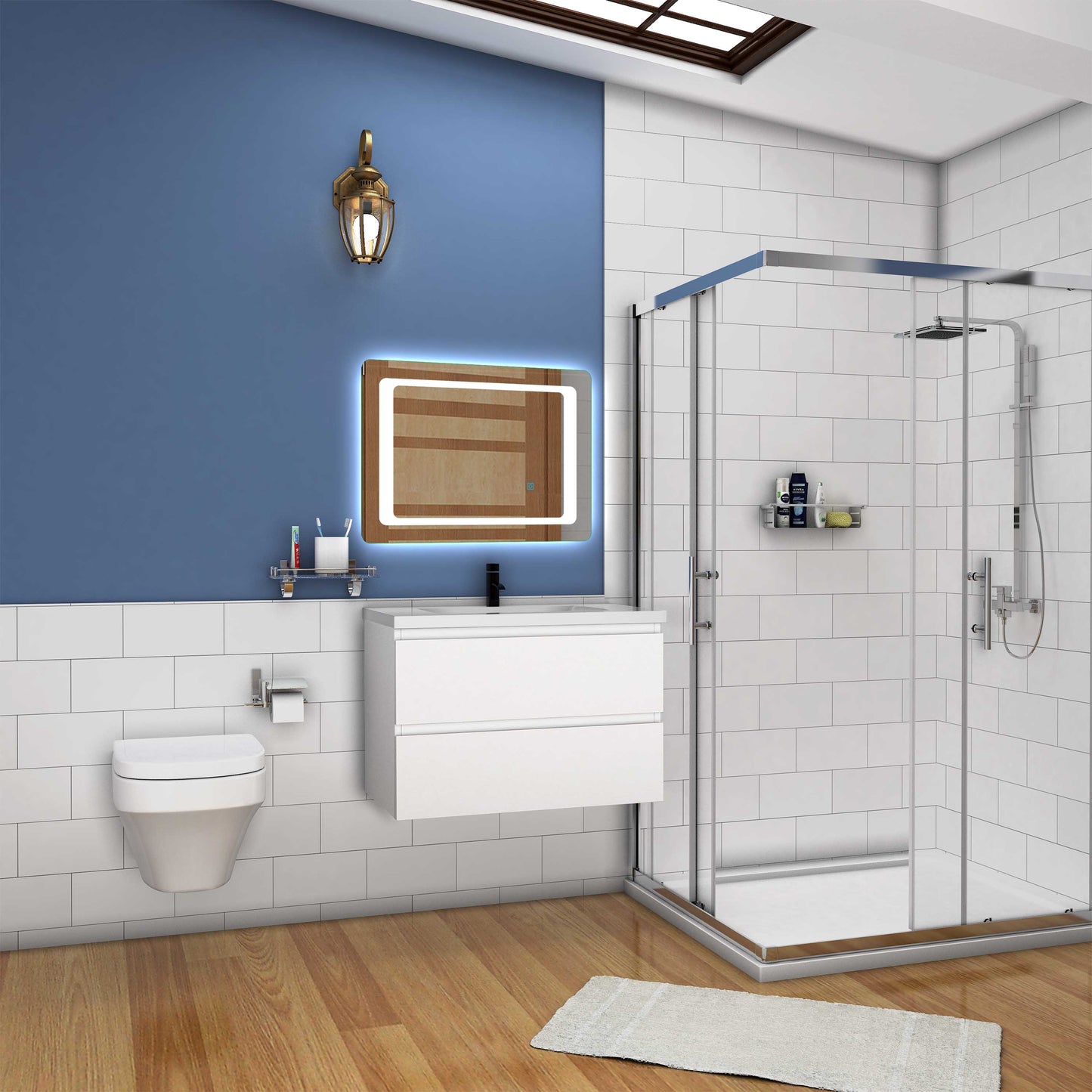 Waschtisch mit Unterschrank 80 cm Badezimmer Waschtisch mit Unterschrank Weiß Matt/Anthrazit Matt