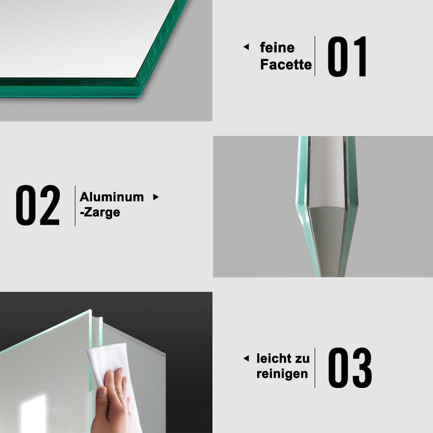 LED Spiegelschrank LISA 65x60cm Badspiegel mit Beleuchtung, Aluminium, Doppelseitiger Spiegel, IR-Sensor Schalter, Rasier Steckdose, Beschlagfrei