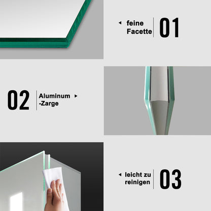 LED Spiegelschrank LISA 65x60cm Badspiegel mit Beleuchtung, Aluminium, Doppelseitiger Spiegel, IR-Sensor Schalter, Rasier Steckdose, Beschlagfrei