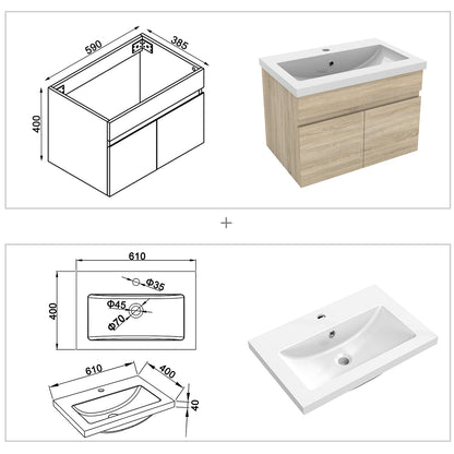 Waschbecken mit Unterschrank 60 cm Badmöbel Set mit Waschtisch Gäste WC Eiche Matt