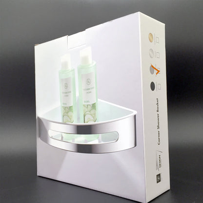 Duschablage mit 2 Haken, Duschkorb KLEBEN oder Bohren, Eckregal Rechteckig/Rechteckig, Schwarz