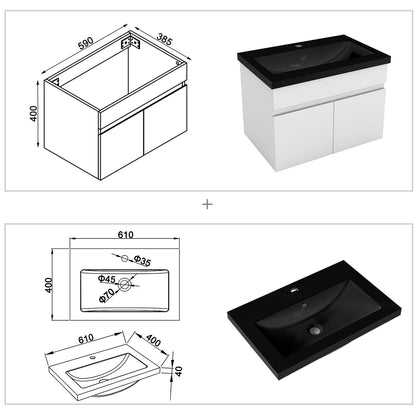 Waschtisch mit Unterschrank 60 cm Badmöbel Set mit Waschbecken  Gäste WC Weiß Matt