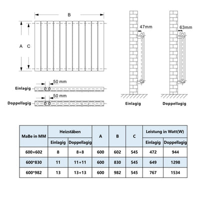 Flachheizkörper Heizkörper Einlagig/ Doppellagig  Weiß/Anthrazit