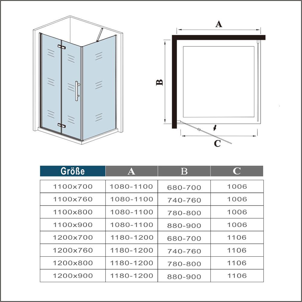 Duschkabine Falttür Drehfalttür Glas