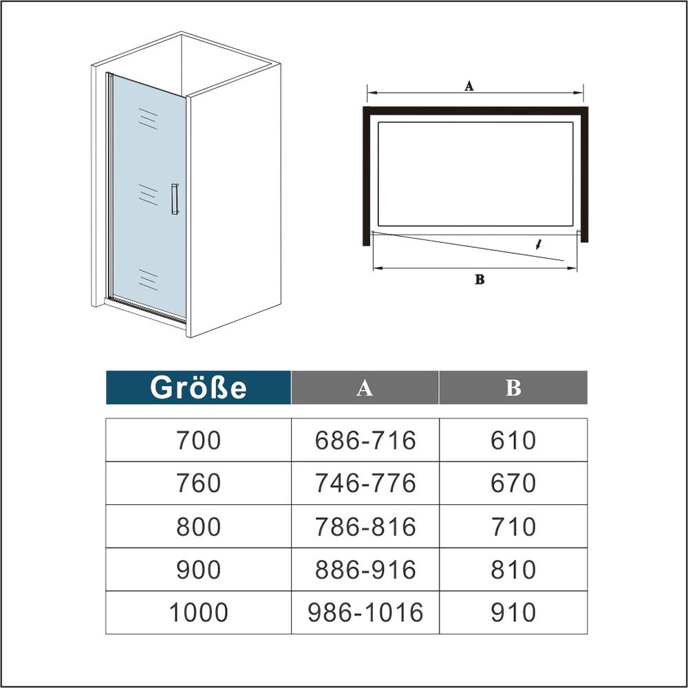 Drehtür Dusche Nische 90 x 185 cm Duschtür ESG Glas