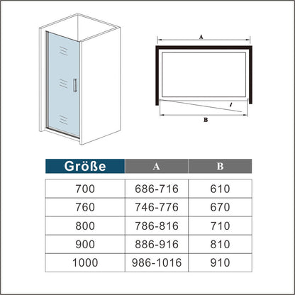 Drehtür Dusche Nische 90 x 185 cm Duschtür ESG Glas