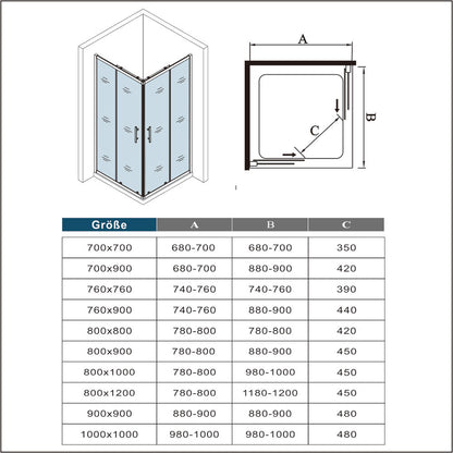 90x90 80x80 Duschkabine Glas