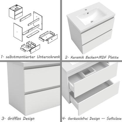 Waschtisch mit Unterschrank 60 cm Badmöbel Set mit Waschbecken Gäste WC Weiß Matt