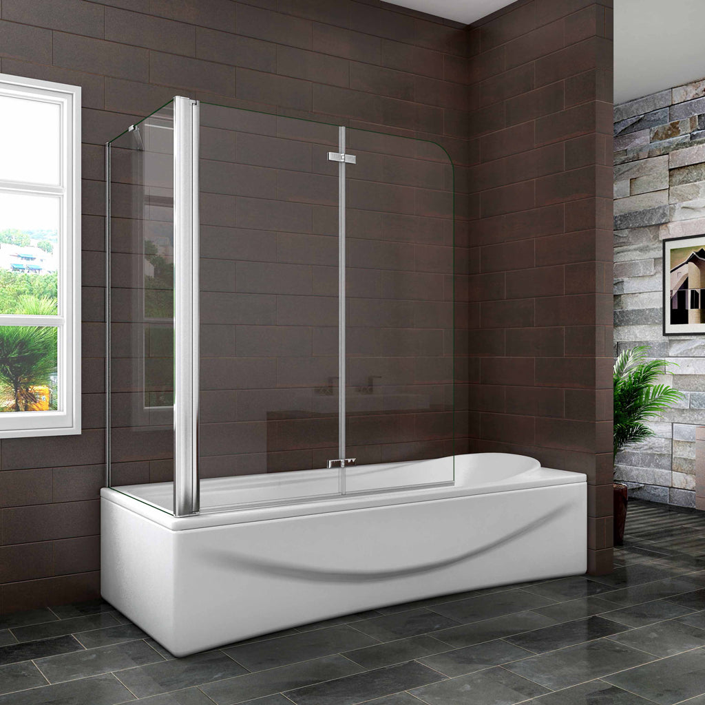 Aica Badewannenaufsatz 110x75 cm 6mm NANO Glas Falttür Badewannenfaltwand Stützstange