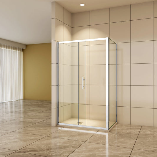 Aica Duschtür+Seitenwand 100x76 cm Duschwand 5mm Glas Schiebetür Duschabtrennung