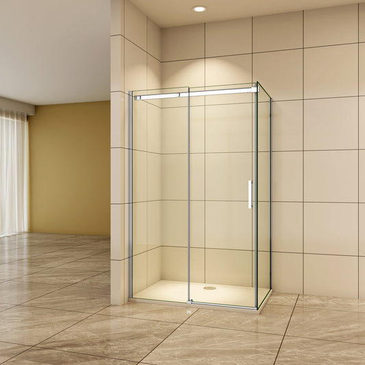 Aica Duschtür+Seitenwand 100x80 cm Duschwand 8mm NANO Glas Schiebetür Duschabtrennung